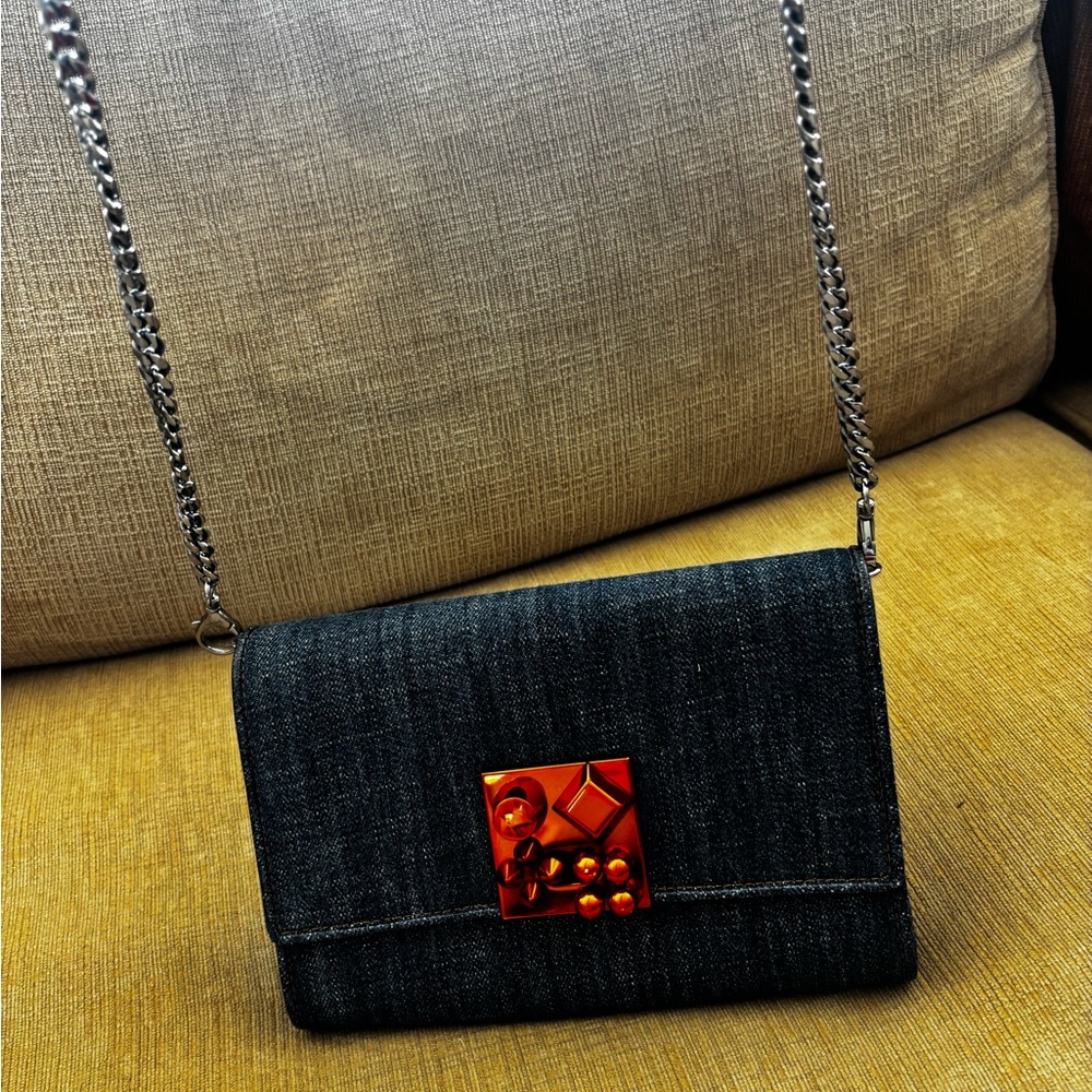 Christian Louboutin Denim Chain crossbody Bag with Copper Accent Hardware